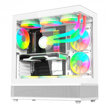 GABINETE BALAM RUSH TANK SUPER 9200 TB VENTANA RGB MIDI-TOWER SIN FUENTE 3 VENTILADORES RGB INSTALADOS BLANCO (BR-938730)