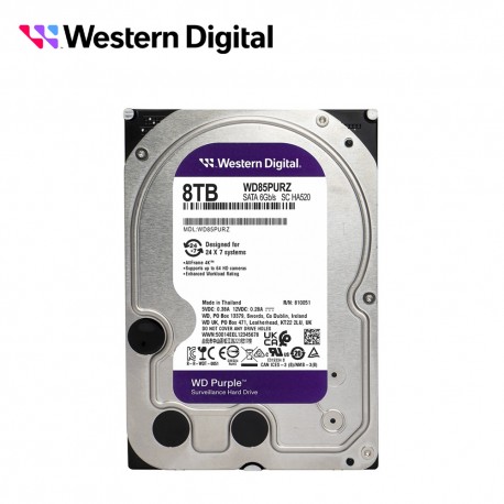 DISCO DURO INTERNO WESTERN DIGITAL PURPLE VIDEOVIGILANCIA 8TB 3.5 PULGADAS SATA 256MB CACHE (WD85PURZ)