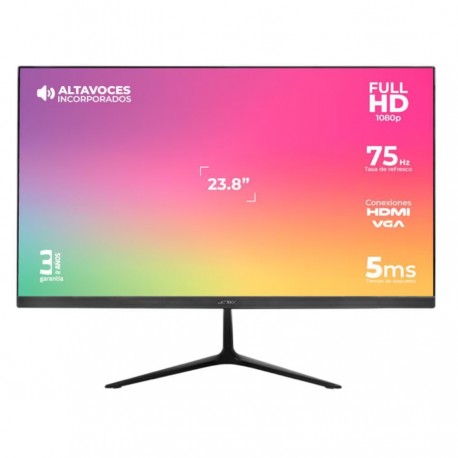 MONITOR ACTECK CAPTIVE VIVID 23.8 PULGADAS FULL HD 1080P HDMI 75HZ BOCINA INTEGRADA NEGRO (AC-933841)