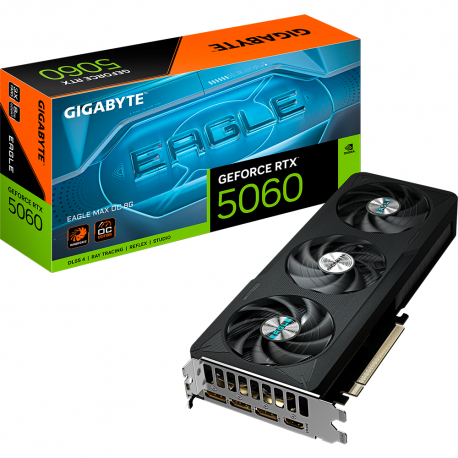 TARJETA DE VIDEO GIGABYTE NVIDIA GEFORCE RTX 5060 EAGLE MAX OC 8G DDR7 128BITS NEGRO (9VN5060EXO-00-G10)